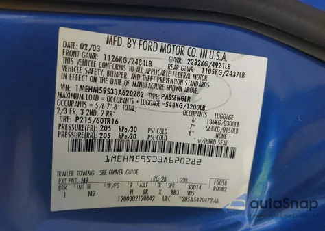 2003 Mercury Sable Ls Premium из США, поврежденный, VIN 1MEHM59S33A620282